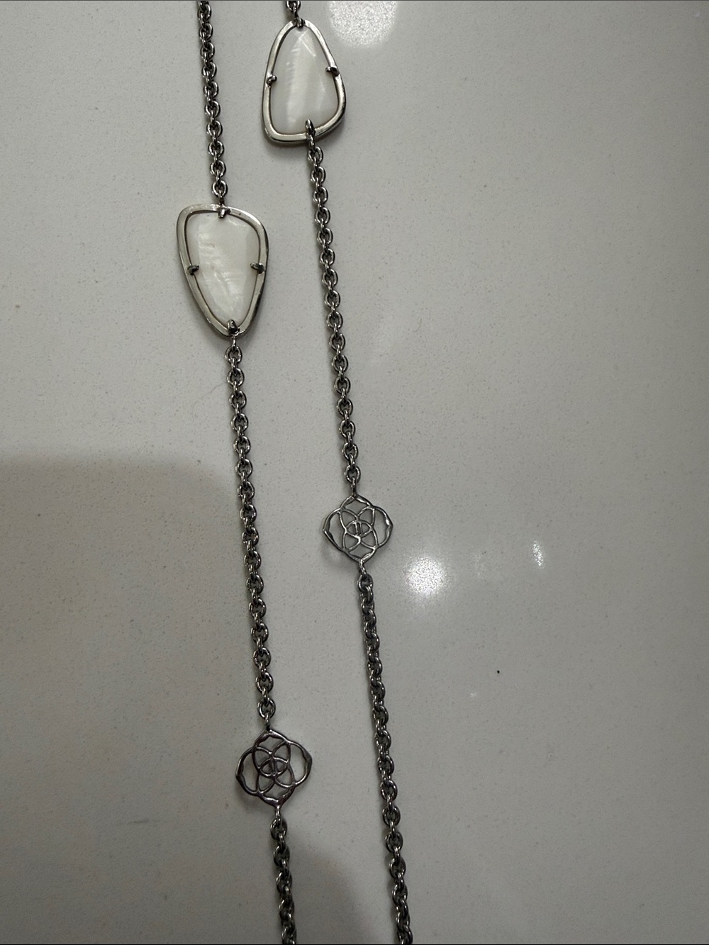 Kendra Scott Silver-Tone White Stone Long Multi-Station Necklace - Picture 4 of 6
